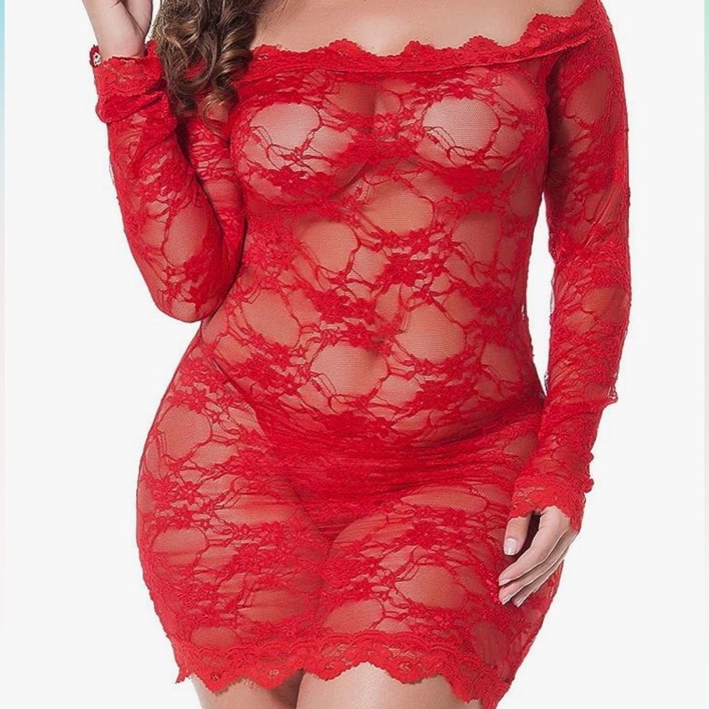 Plus Size 2-3X Lingerie Chemise Floral Lace Sheer Bodycon Babydoll